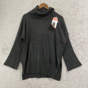 NEW Cyrus Womens M Black Ribbed Knit Turtleneck Sweater